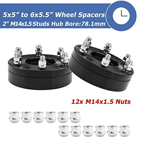 EZISOE 2 Inch 5x5 to 6x5.5 Wheel Adapters replacement for 1995-1999 Tahoe/1996-2002 Express, 5x127 to 6x139.7 Wheel Adapters 78.1mm Center Bore with M14x1.5 Studs, Black - Image 4