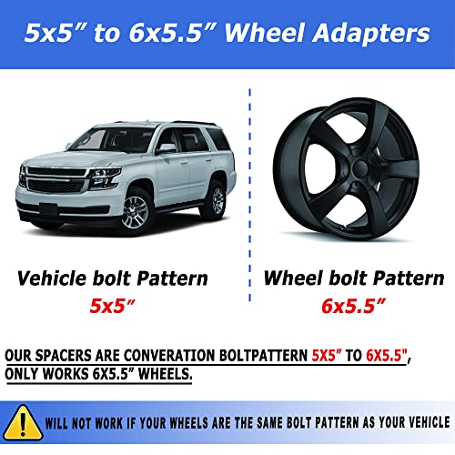 EZISOE 2 Inch 5x5 to 6x5.5 Wheel Adapters replacement for 1995-1999 Tahoe/1996-2002 Express, 5x127 to 6x139.7 Wheel Adapters 78.1mm Center Bore with M14x1.5 Studs, Black - Image 3