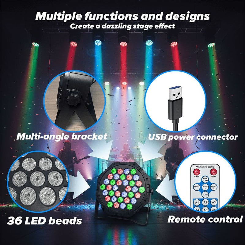 36 خرزة LED سوداء قابلة للتحكم عبر DMX من الأضواء المسرحية RGB لعروض الدي جي والحفلات وعيد الميلاد والأفراح والنوادي، متوافقة مع برامج وأجهزة DMX - Image 5