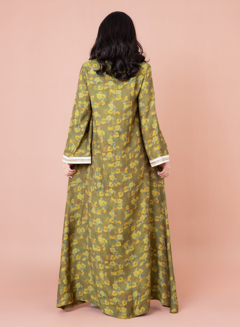 اكسا جلابية مطرزة بطبعة زهور  أخضر - Image 4