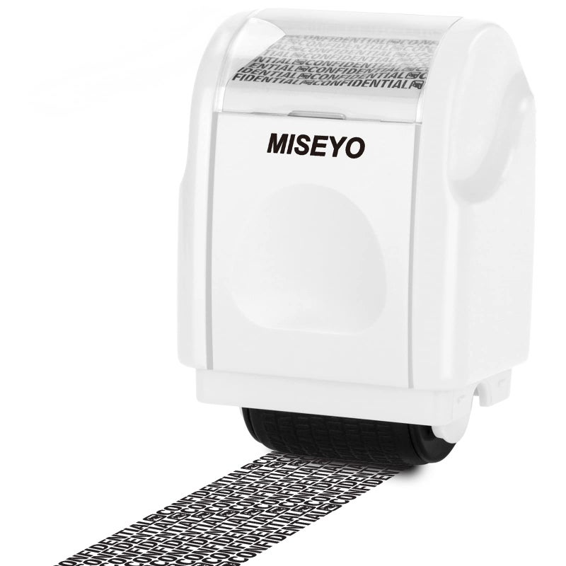 Miseyo Identity Theft Protection Roller Stamps for Data Barcode ID PrivacyAntiTheft Security Prevention Confidential Roller Stamp Easy for Guard Personal Information Blockout White
