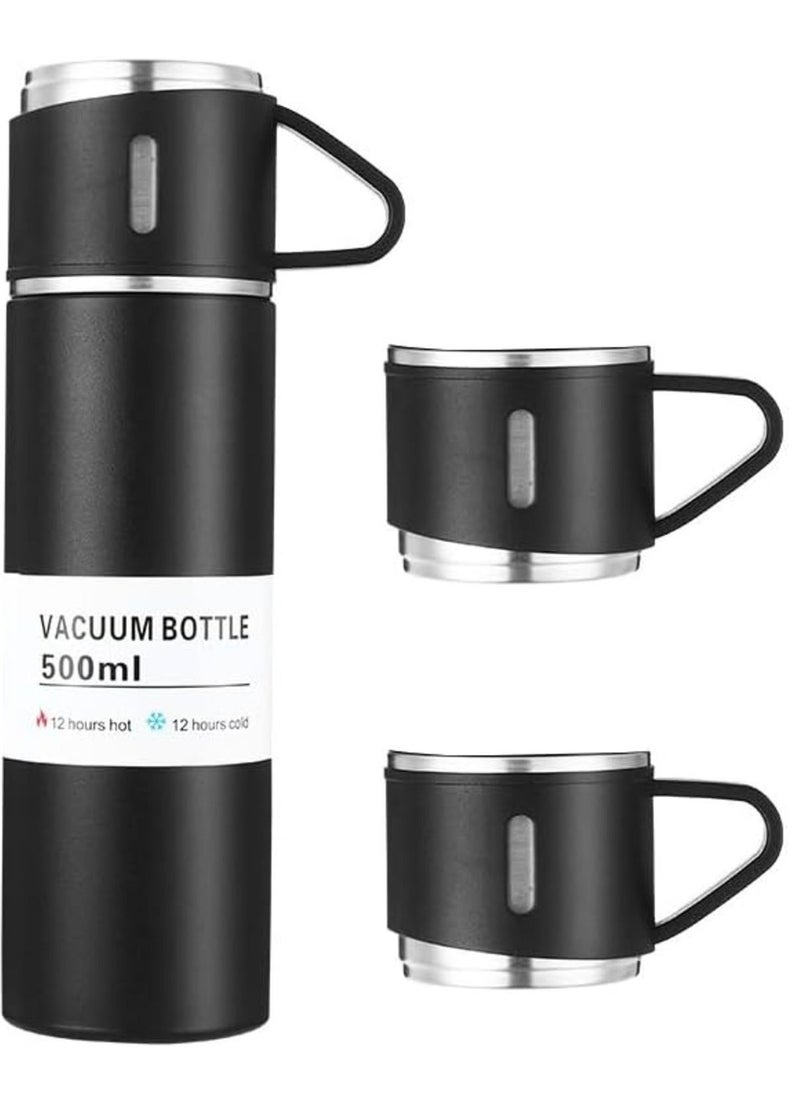 Black Stainless Steel Thermos Flask Set: Vacuum Insulated Bottles for Hot & Cold Drinks, Premium Gift Box Presentation - Image 1