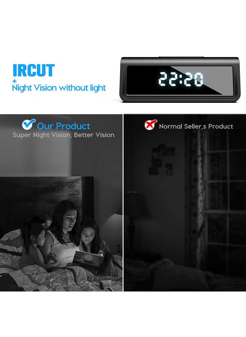 TECHNOVIEW TECHNOVIEW WiFi Camera Digital Table Clock HD 4k Video and Audio Recording Low Light Night Vision Motion Detection Wide Angle Indoor Security Camera Support Upto 128GB Sd Card Black  - Image 4