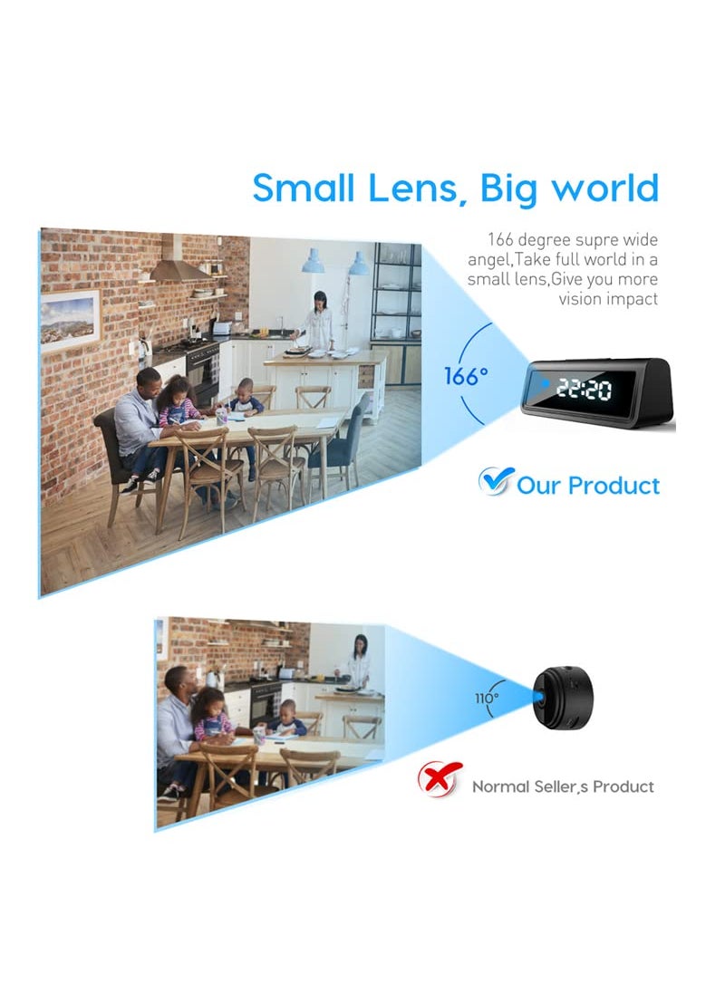 TECHNOVIEW TECHNOVIEW WiFi Camera Digital Table Clock HD 4k Video and Audio Recording Low Light Night Vision Motion Detection Wide Angle Indoor Security Camera Support Upto 128GB Sd Card Black  - Image 5
