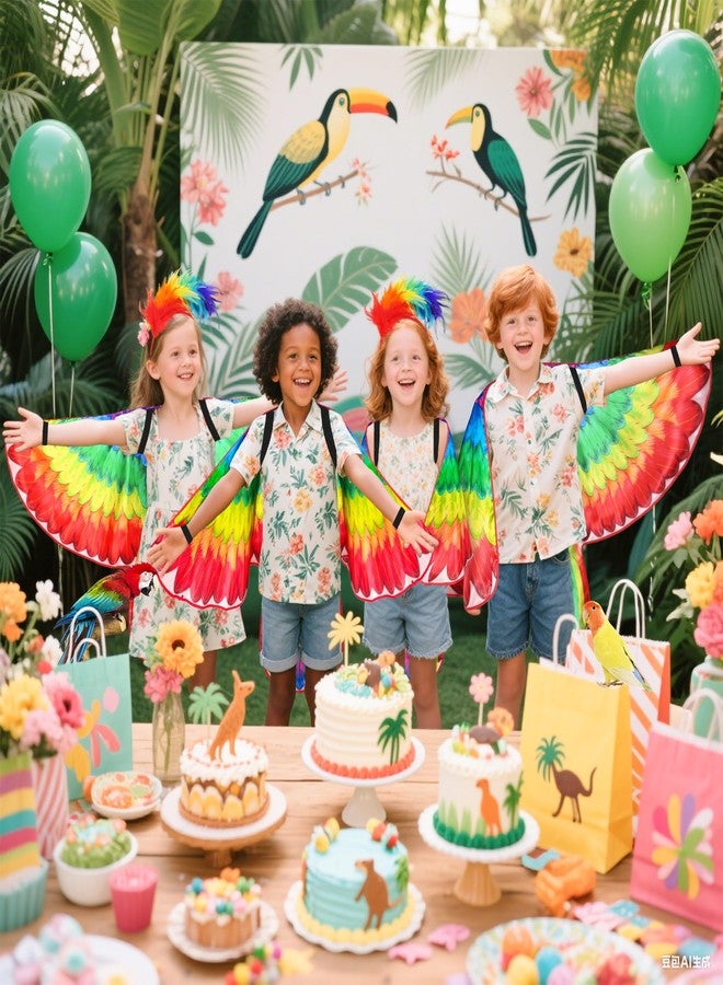 D.Q.Z Double-Sided Bird Wings Parrot Costume for Kids Dress Up Clothes Feather Headband, Toddlers Animal Role Play Halloween (Rainbow) - Image 3