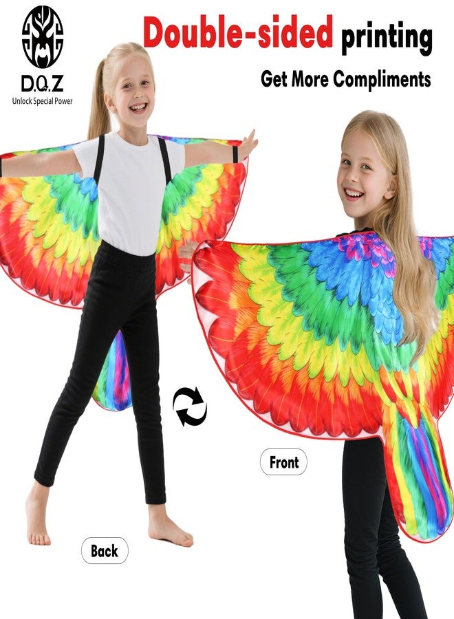 D.Q.Z Double-Sided Bird Wings Parrot Costume for Kids Dress Up Clothes Feather Headband, Toddlers Animal Role Play Halloween (Rainbow) - Image 2