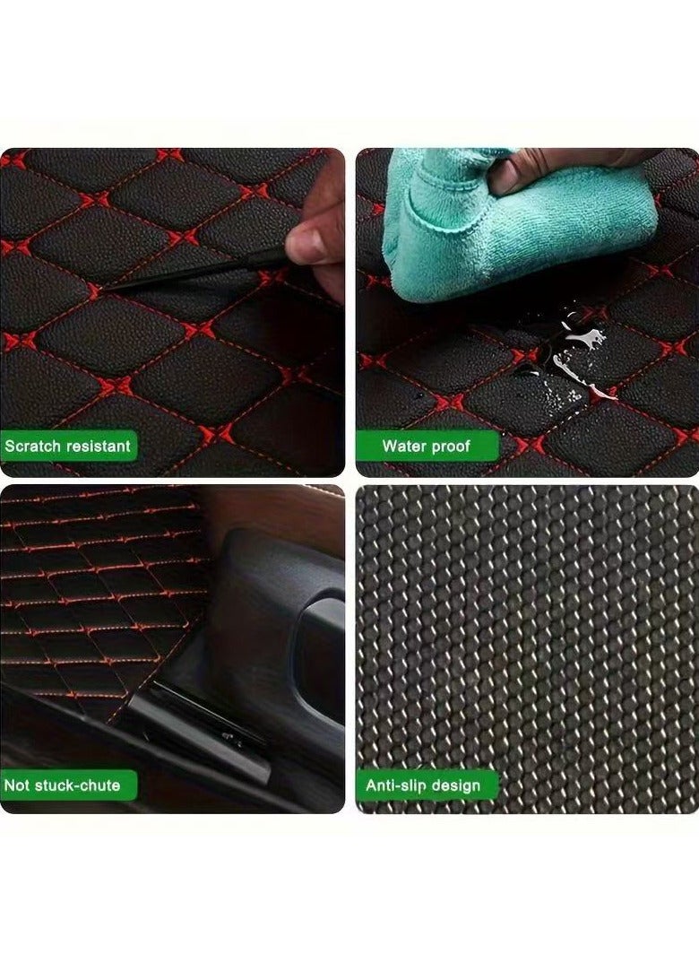 مفارش أرضية جلدية للسيارة تناسب جميع أنواع السجاد للسيارات ذات السجاد العالمي لسيارات الدفع الرباعي للشاحنات طقم بطانات أرضية للسيارة مكون من 4 قطع مقاوم للماء من الأمام والخلف لحماية الأرضية من جميع الأحوال الجوية (أحمر + أسود) - Image 3