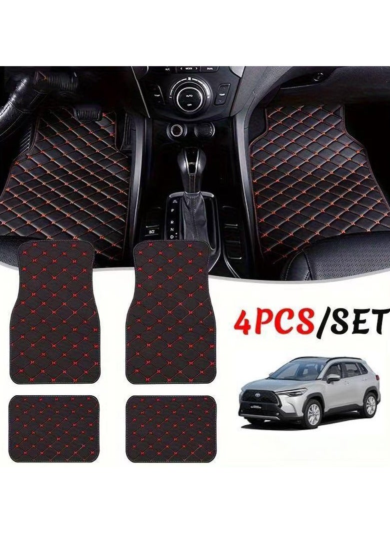 مفارش أرضية جلدية للسيارة تناسب جميع أنواع السجاد للسيارات ذات السجاد العالمي لسيارات الدفع الرباعي للشاحنات طقم بطانات أرضية للسيارة مكون من 4 قطع مقاوم للماء من الأمام والخلف لحماية الأرضية من جميع الأحوال الجوية (أحمر + أسود) - Image 1