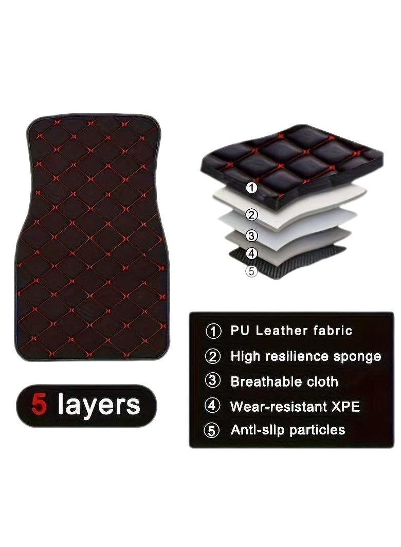 مفارش أرضية جلدية للسيارة تناسب جميع أنواع السجاد للسيارات ذات السجاد العالمي لسيارات الدفع الرباعي للشاحنات طقم بطانات أرضية للسيارة مكون من 4 قطع مقاوم للماء من الأمام والخلف لحماية الأرضية من جميع الأحوال الجوية (أحمر + أسود) - Image 2