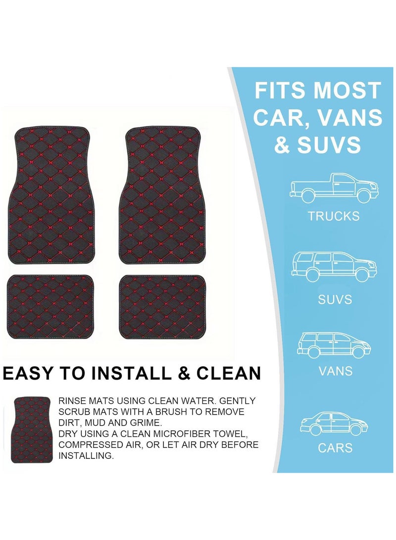 مفارش أرضية جلدية للسيارة تناسب جميع أنواع السجاد للسيارات ذات السجاد العالمي لسيارات الدفع الرباعي للشاحنات طقم بطانات أرضية للسيارة مكون من 4 قطع مقاوم للماء من الأمام والخلف لحماية الأرضية من جميع الأحوال الجوية (أحمر + أسود) - Image 4