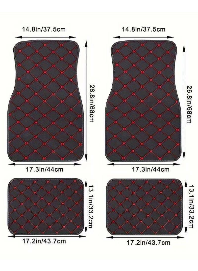 مفارش أرضية جلدية للسيارة تناسب جميع أنواع السجاد للسيارات ذات السجاد العالمي لسيارات الدفع الرباعي للشاحنات طقم بطانات أرضية للسيارة مكون من 4 قطع مقاوم للماء من الأمام والخلف لحماية الأرضية من جميع الأحوال الجوية (أحمر + أسود) - Image 5