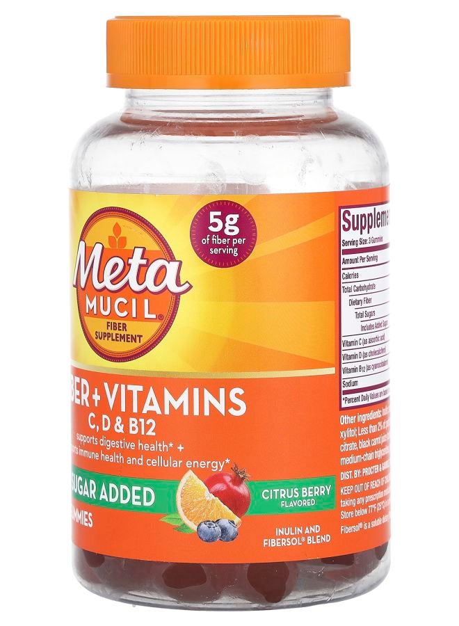 Metamucil ألياف + فيتامينات C و D و B12 بنكهة الحمضيات والتوت 72 جيمي - Image 2