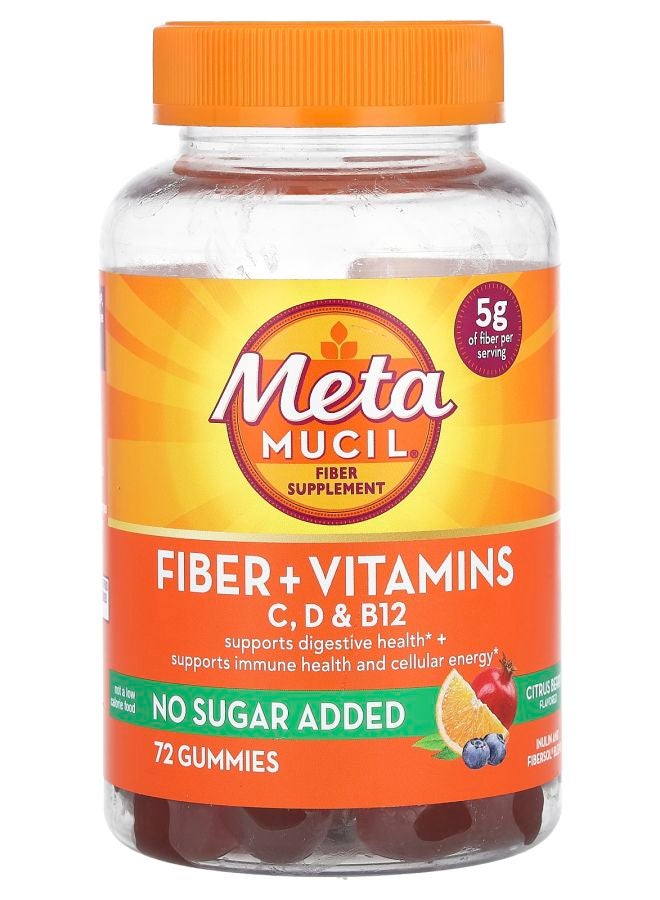 Metamucil ألياف + فيتامينات C و D و B12 بنكهة الحمضيات والتوت 72 جيمي - Image 1