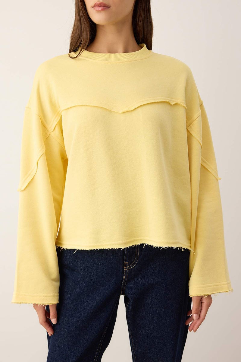 trendyol Light Yellow Thick Without Embroidery Spanish Sleeve Stitch Detail Relaxed Knitted Sweatshirt - Image 3