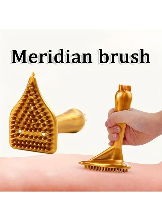 1 قطعة فرشاة تدليك ذهبية بمقبض طويل تصميم مثلث شعيرات كثيفة تحفيز الأنسجة العميقة ضغط الجسم سبا للاستخدام المنزلي - Image 2