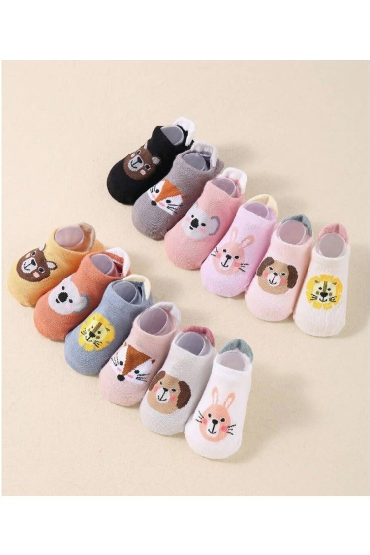 12-Pack Kids Cartoon Ankle Socks with Non-Slip Silicone - Cotton Rich Blend, Knit Fabric, All-Season Comfort for Kids, Assorted Designs - Machine Washable (1 - 3y) - Image 2