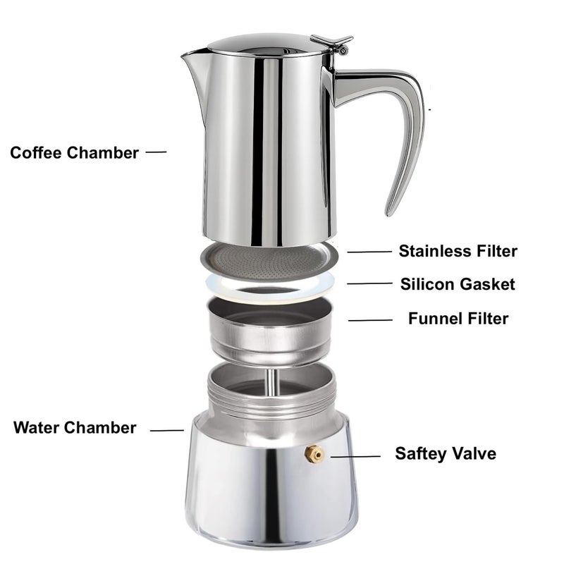 Natier Stainless Steel Stovetop Espresso Maker â€“ Italian Moka Pot, Induction Compatible Espresso Coffee Maker with Safety Valve (10 Cups) - Image 4