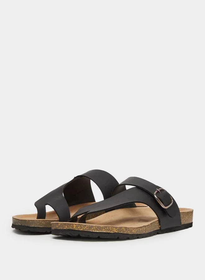 Styli Black Toe-Post Buckle Sandals