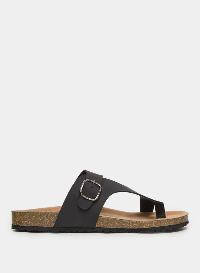 Styli Black Toe-Post Buckle Sandals