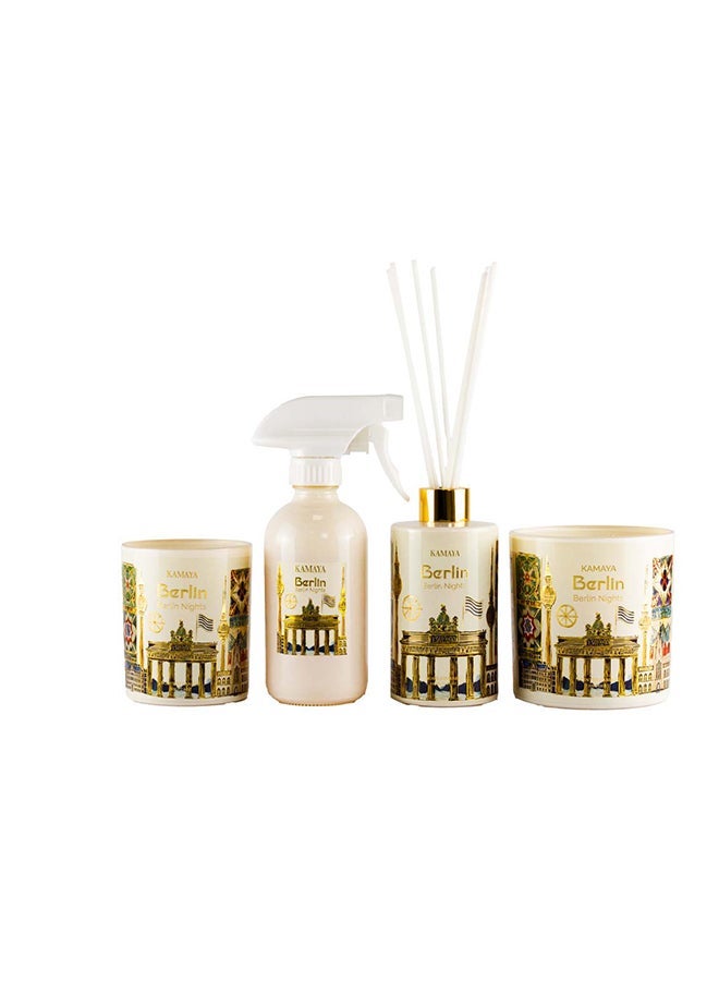 KAMAYA Skyline collection Room Spray with Berlin skyline on the white glass jar with gold lid. Fragrance Sakura jasmine | 200 ml room spray| Perfect for gifting .Beautiful box with gift card inside - Image 4