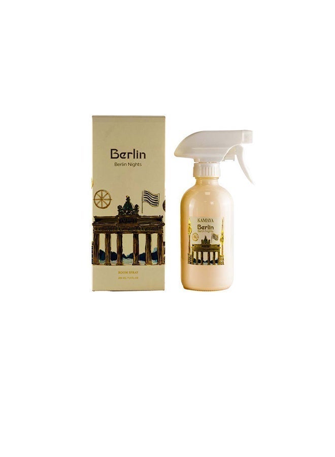 KAMAYA Skyline collection Room Spray with Berlin skyline on the white glass jar with gold lid. Fragrance Sakura jasmine | 200 ml room spray| Perfect for gifting .Beautiful box with gift card inside - Image 3