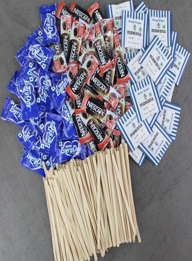 SFU E Com Classic Coffee Sachets With Mawana White Sugar Sachets Combo With Everyday Dairy Creamer | Coffee Stir Sticks | Stick (150pcs), Sugar (150pcs), Coffee (150pcs), Creamer (150pcs) - Image 1