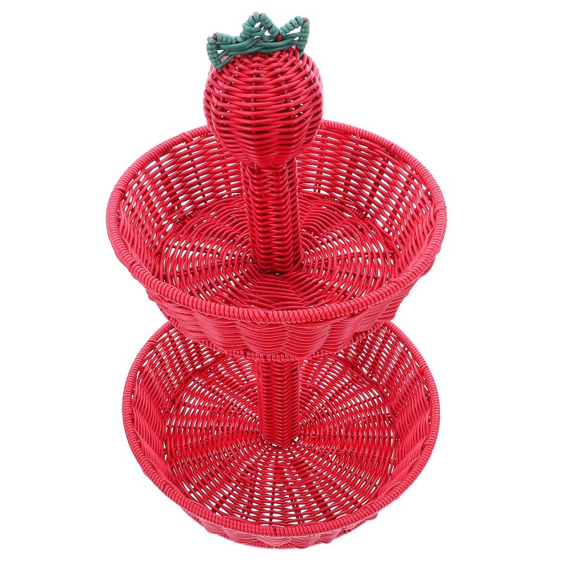 Handwoven Strawberry Shaped Storage Basket Round Double Layer Hand Woven Fruit Organizer for Fruit Vegetable Snack Tabletop Decoration - Image 4