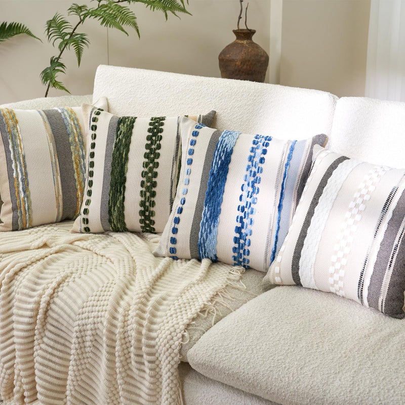 Aeckself Boho Throw Pillow Covers 18x18 Inch Set of 2, Farmhouse Decorative Striped Square Pillow Covers Chenille Tufted Pillow Cases Accent Neutral Pillowcase for Living Room Couch Bed, Gray - Image 5