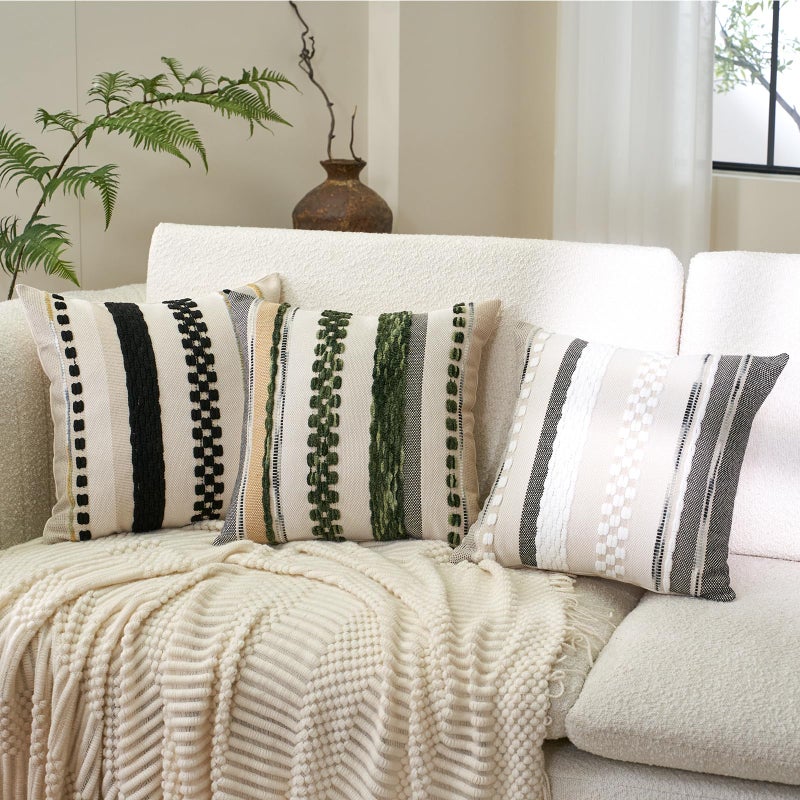 Aeckself Boho Throw Pillow Covers 18x18 Inch Set of 2, Farmhouse Decorative Striped Square Pillow Covers Chenille Tufted Pillow Cases Accent Neutral Pillowcase for Living Room Couch Bed, Gray - Image 3