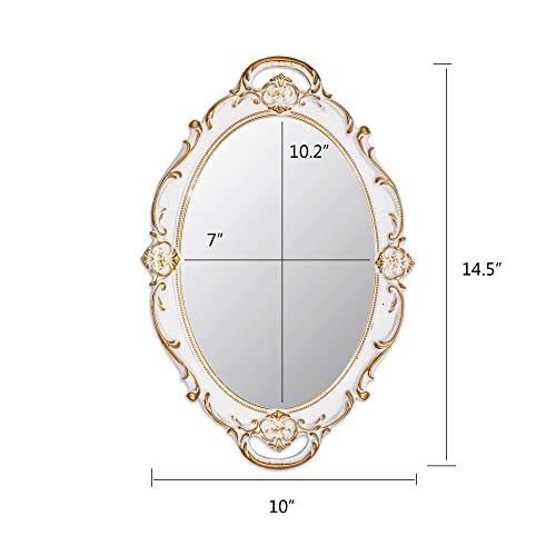 Eaoundm 14.5 x 10 inchs Oval Antique Decorative Wall Mirror Vintage Hanging Mirror (White) - Image 5