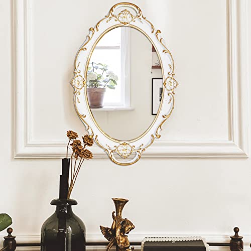 Eaoundm 14.5 x 10 inchs Oval Antique Decorative Wall Mirror Vintage Hanging Mirror (White) - Image 2