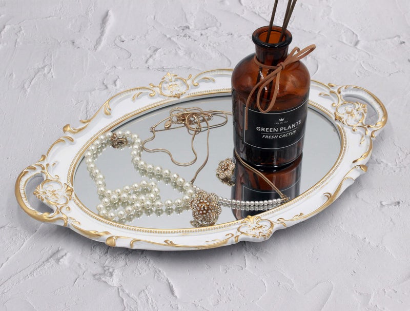 Eaoundm 14.5 x 10 inchs Oval Antique Decorative Wall Mirror Vintage Hanging Mirror (White) - Image 4