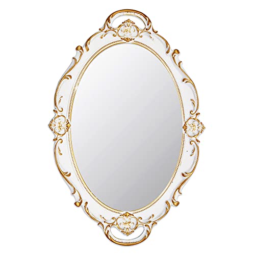 Eaoundm 14.5 x 10 inchs Oval Antique Decorative Wall Mirror Vintage Hanging Mirror (White) - Image 1