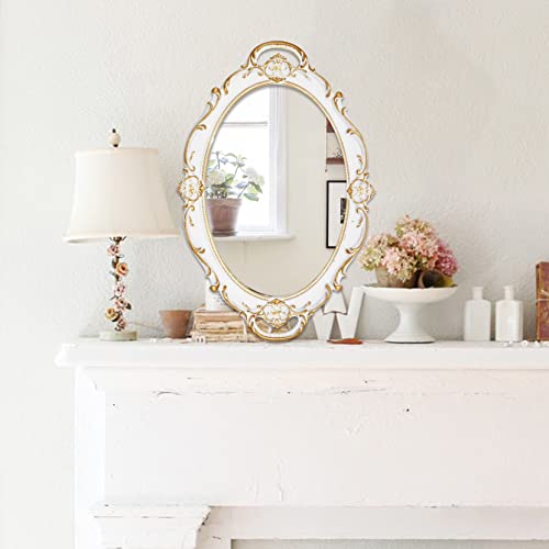 Eaoundm 14.5 x 10 inchs Oval Antique Decorative Wall Mirror Vintage Hanging Mirror (White) - Image 3