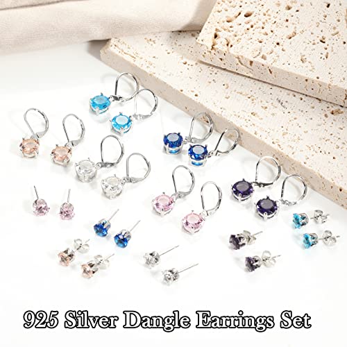 KesaPlan Multicolor Crystal Dangle Studs Earrings Set for Women 925 Silver Hypoallergenic Dangle Earrings Leverback Drop Earring Fashion Cubic Zirconia Leverback Stud Earring Sets Trendy Cubic Zirconia Jewelry Gifts for Women - Image 4