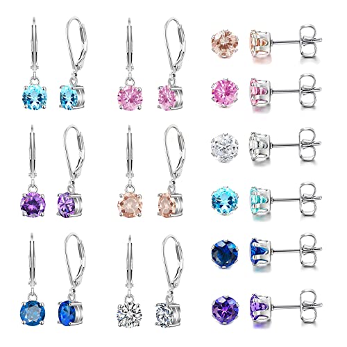 KesaPlan Multicolor Crystal Dangle Studs Earrings Set for Women 925 Silver Hypoallergenic Dangle Earrings Leverback Drop Earring Fashion Cubic Zirconia Leverback Stud Earring Sets Trendy Cubic Zirconia Jewelry Gifts for Women - Image 1