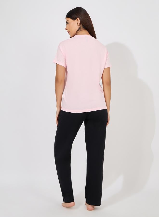 Styli Happiness Graphic Drop Shoulder T-Shirt and Straight Pyjama Set - Image 5