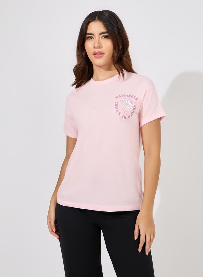 Styli Happiness Graphic Drop Shoulder T-Shirt and Straight Pyjama Set - Image 3