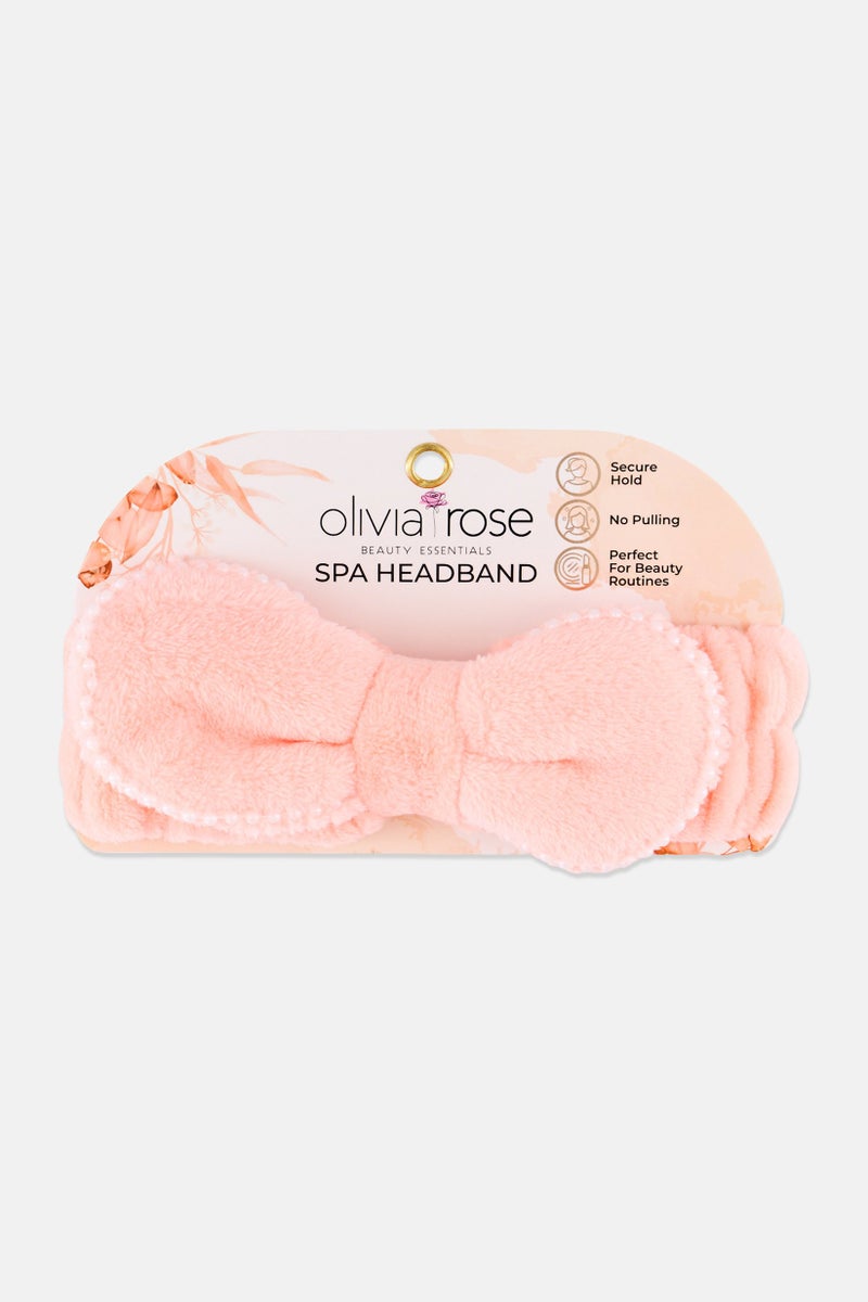 Olivia Rose Plush Spa Headband, Light Peach - Image 1