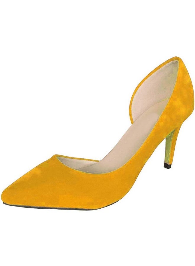 Loquat Pointed Toe Contrast Cut-Out Flannel Stiletto Heels 8cm Orange - Image 1
