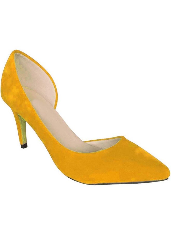 Loquat Pointed Toe Contrast Cut-Out Flannel Stiletto Heels 8cm Orange - Image 2