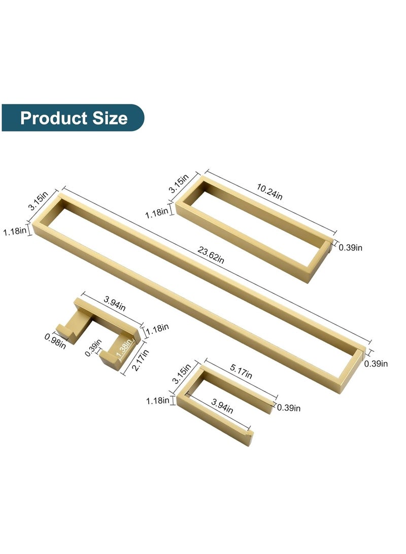 4 Pieces Bathroom Hardware Accessories Set Modern Gold Towel Bar Set for Bathroom, Stainless Steel Wall Mounted, 23.6 Inch - Image 5