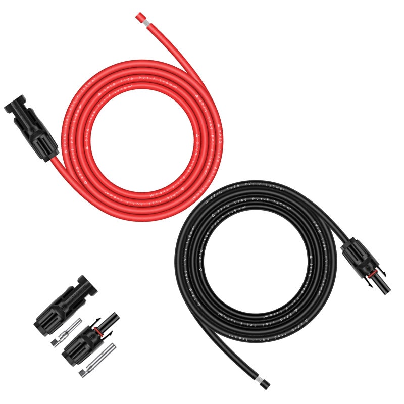 iGreely Solar Panel Extension Cable - 10 Feet 10AWG(6mm²) Solar Extension Cable with Female and Male Connector Solar Panel Wiring Wire Adapter (10FT Red + 10FT Black) - Image 1