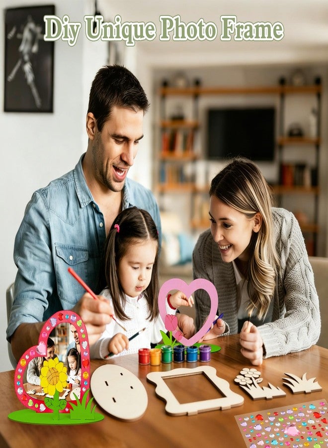 J6&H6 30 Pcs DIY Wooden Picture Frames for Crafts, 5 Different Design Styles with 2 Colorful Gem Stickers for Class Activitie Handmade Gifts DIY Painting Birthday Gifts(Flower Photo Frame) - Image 4