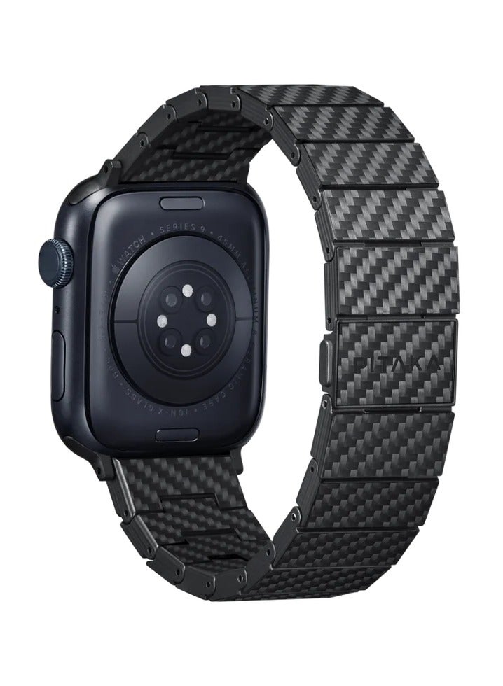 بيتاكا سوار سوار من ألياف الكربون / تصميم بسيط / متوافق مع ساعة آبل / مقاس قابل للتخصيص / خفيف الوزن ومريح - نسيج قطني طويل أسود/ رمادي - Image 2