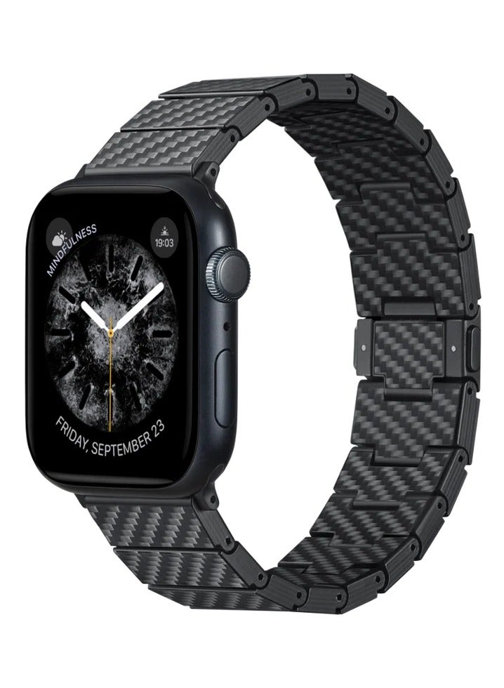 بيتاكا سوار سوار من ألياف الكربون / تصميم بسيط / متوافق مع ساعة آبل / مقاس قابل للتخصيص / خفيف الوزن ومريح - نسيج قطني طويل أسود/ رمادي - Image 1
