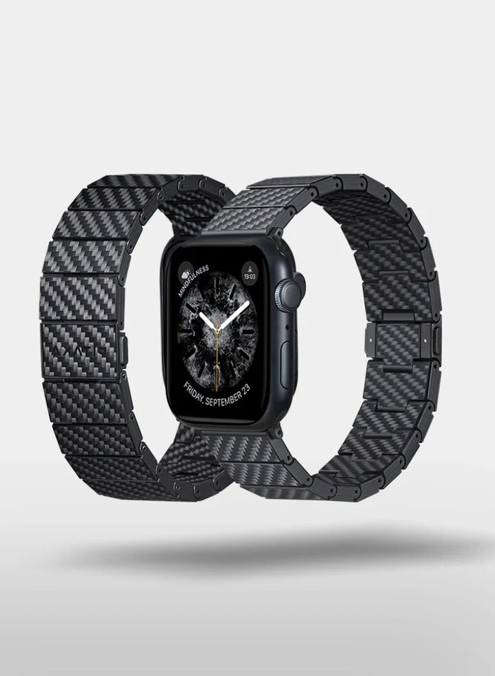 بيتاكا سوار سوار من ألياف الكربون / تصميم بسيط / متوافق مع ساعة آبل / مقاس قابل للتخصيص / خفيف الوزن ومريح - نسيج قطني طويل أسود/ رمادي - Image 3