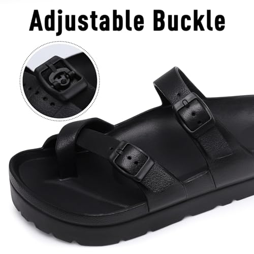 Goosecret Women's Platform Sandals with Arch Support Comfortable Foam Slides Summer Beach Sandals with Adjustable Buckle Black, 37 - Image 5