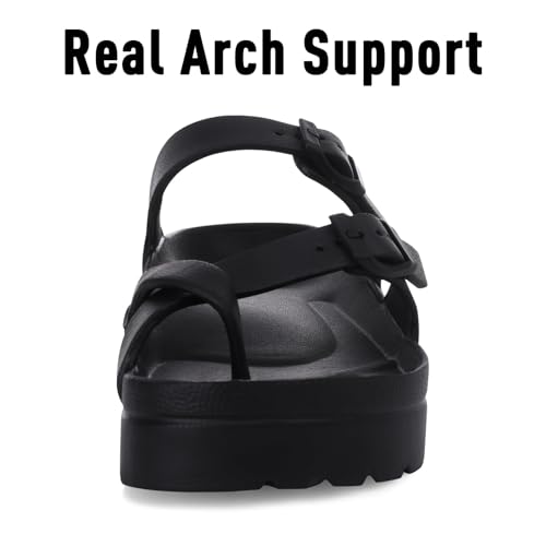 Goosecret Women's Platform Sandals with Arch Support Comfortable Foam Slides Summer Beach Sandals with Adjustable Buckle Black, 37 - Image 4