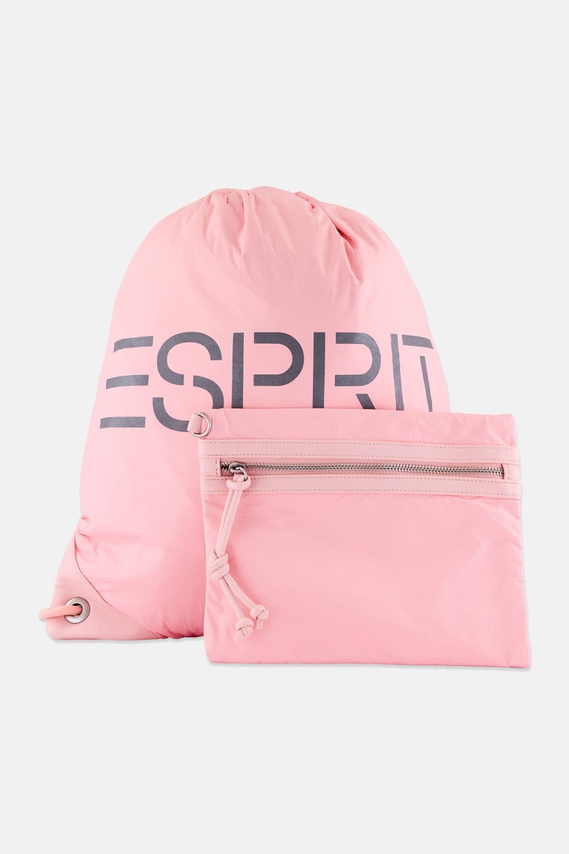ESPRIT Women Brand Logo Drawstring Backpack With Pouch, Pink - Image 1